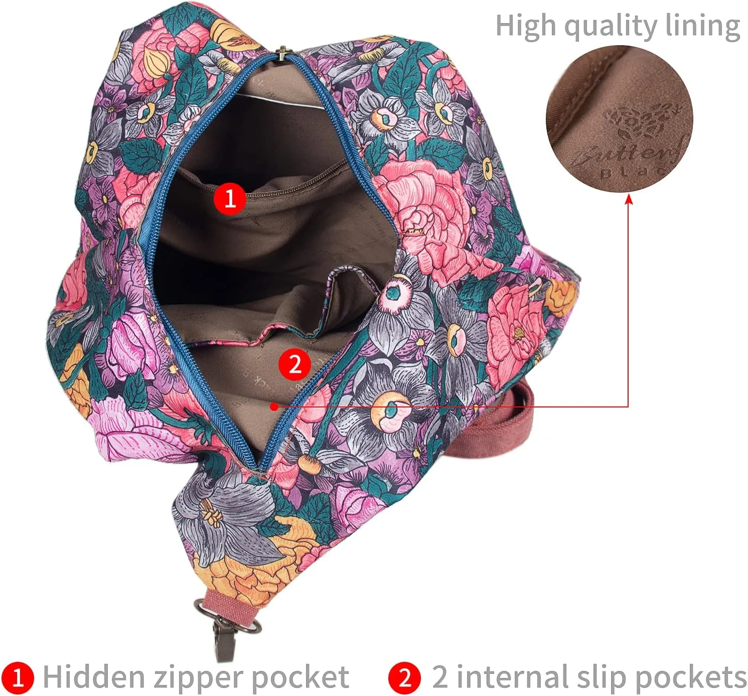 Black Butterfly Premium Backpack for Women, Bohemia Style Fashion Casual Daypack Backpack, Small Backpack Purse (06-fuchsia plus)