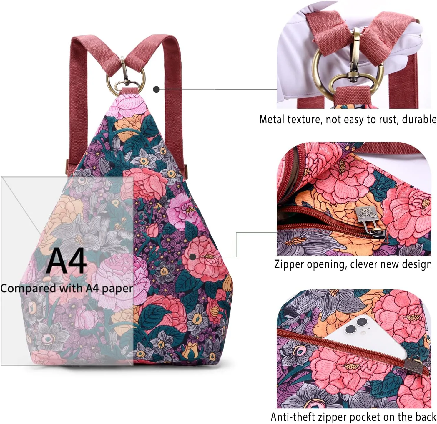 Black Butterfly Premium Backpack for Women, Bohemia Style Fashion Casual Daypack Backpack, Small Backpack Purse (06-fuchsia plus)