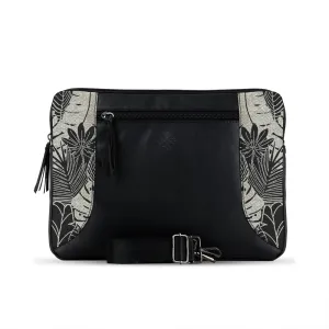 Black Mixed Laptop Sleeve Black Leaves