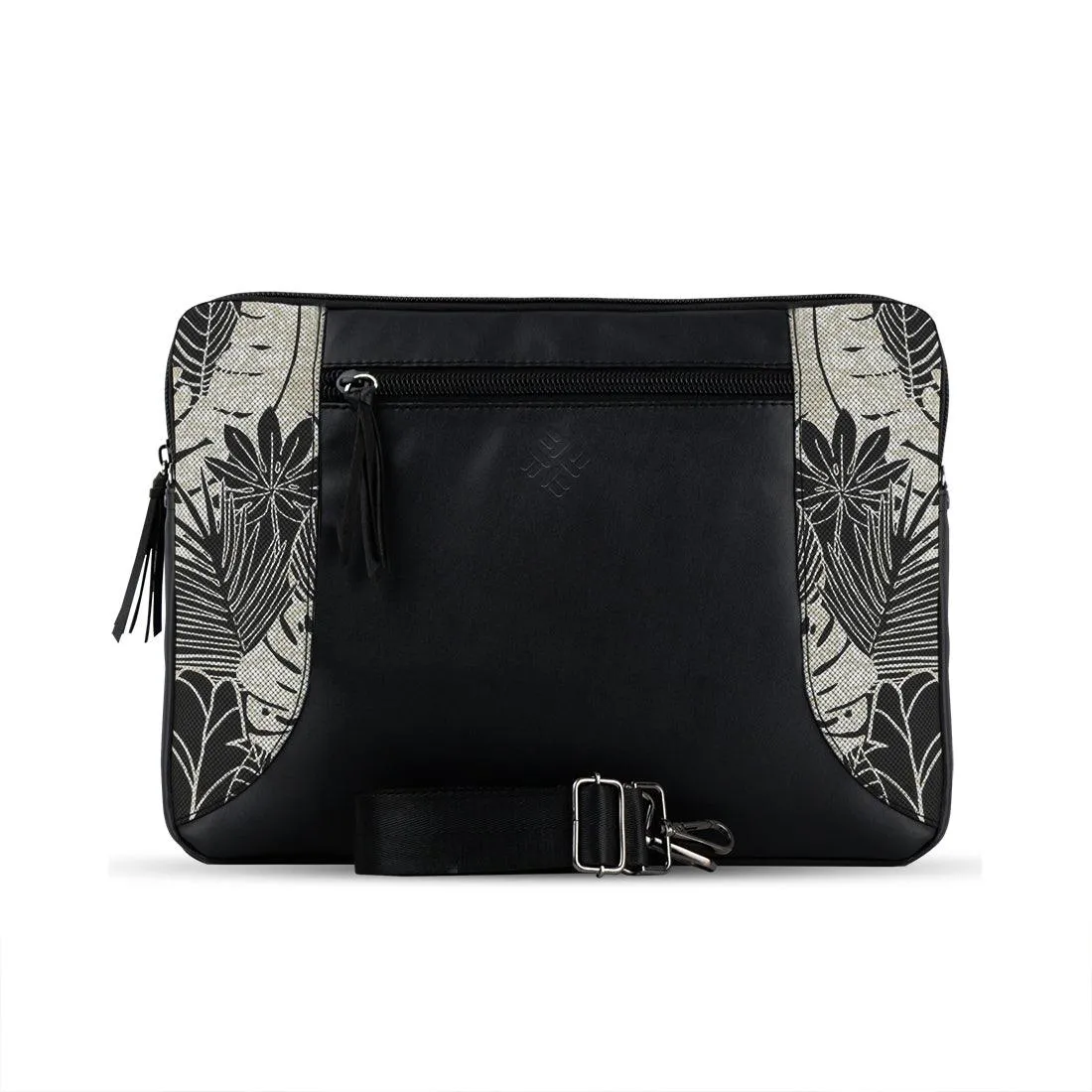 Black Mixed Laptop Sleeve Black Leaves