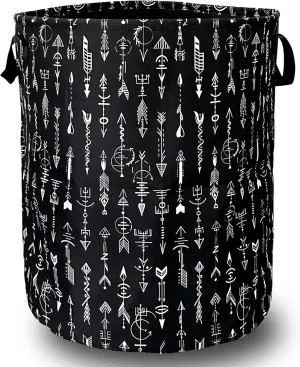 Black White Adventure Arrow Laundry Basket Foldable With Handles Tote Bag Oxford Cloth Funny Laundry Hamper Clothes Storage Bucket Toy Organizer 18.9" x 16.5" For Bathroom/Laundry/Bedroom