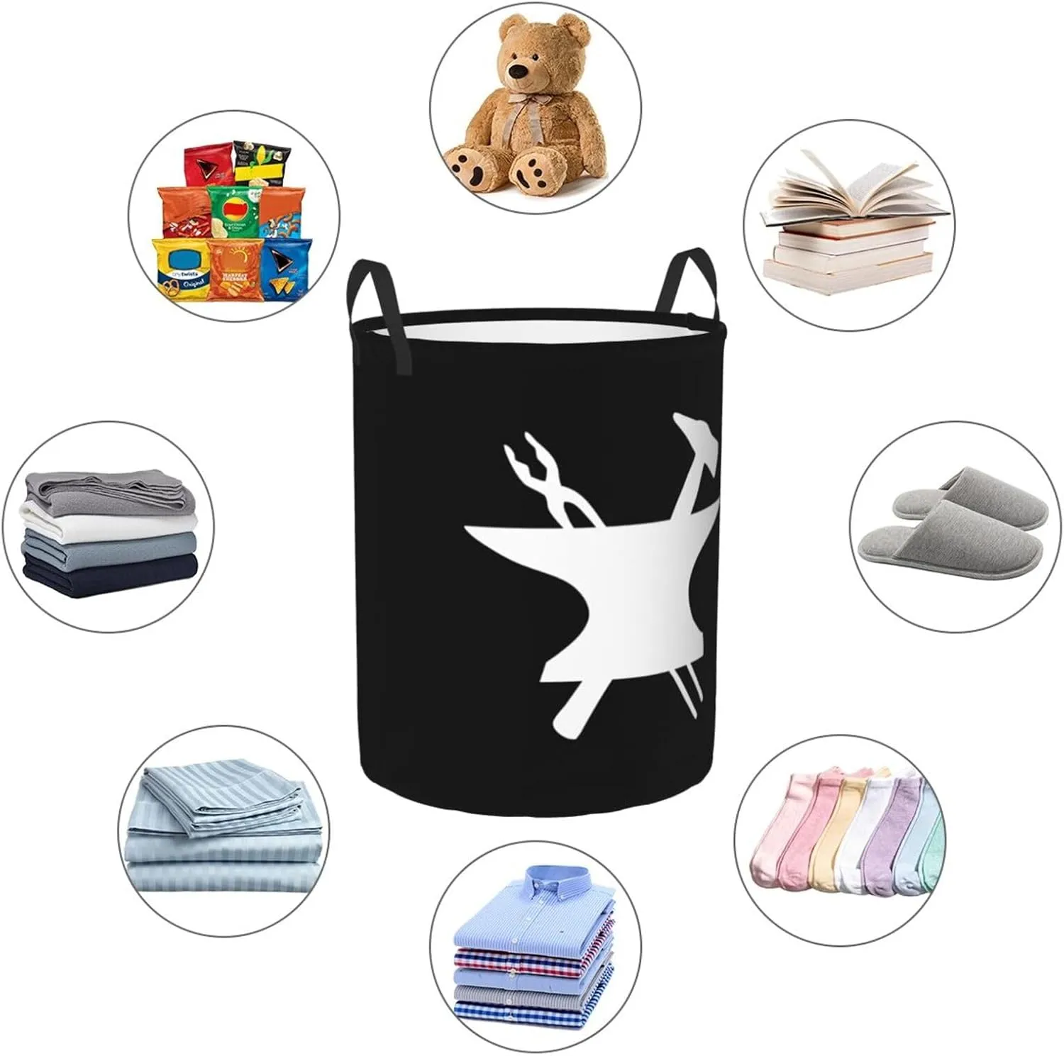 Blacksmith Hammer Logo Clothes Hamper Dirty Clothes Storage Basket Foldable with Handles Laundry Basket, for Bedroom, Bathroom Small