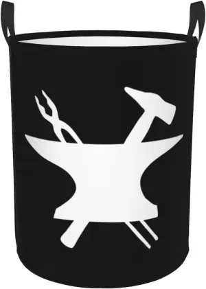 Blacksmith Hammer Logo Clothes Hamper Dirty Clothes Storage Basket Foldable with Handles Laundry Basket, for Bedroom, Bathroom Small
