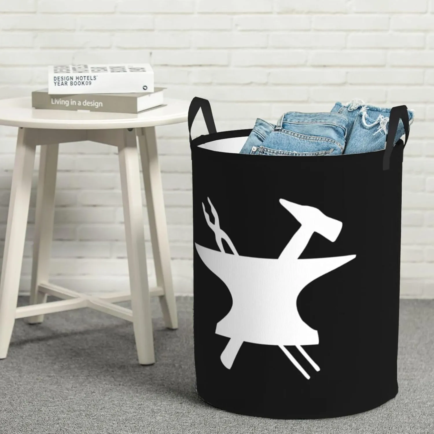 Blacksmith Hammer Logo Clothes Hamper Dirty Clothes Storage Basket Foldable with Handles Laundry Basket, for Bedroom, Bathroom Small