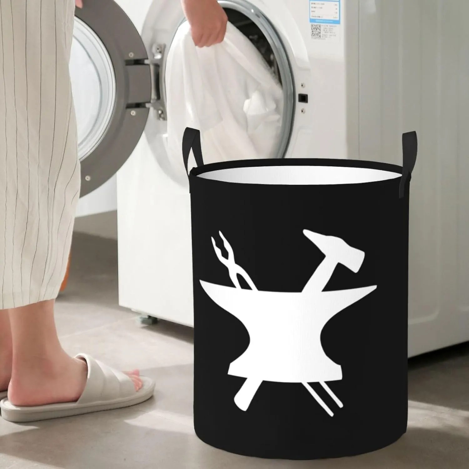 Blacksmith Hammer Logo Clothes Hamper Dirty Clothes Storage Basket Foldable with Handles Laundry Basket, for Bedroom, Bathroom Small