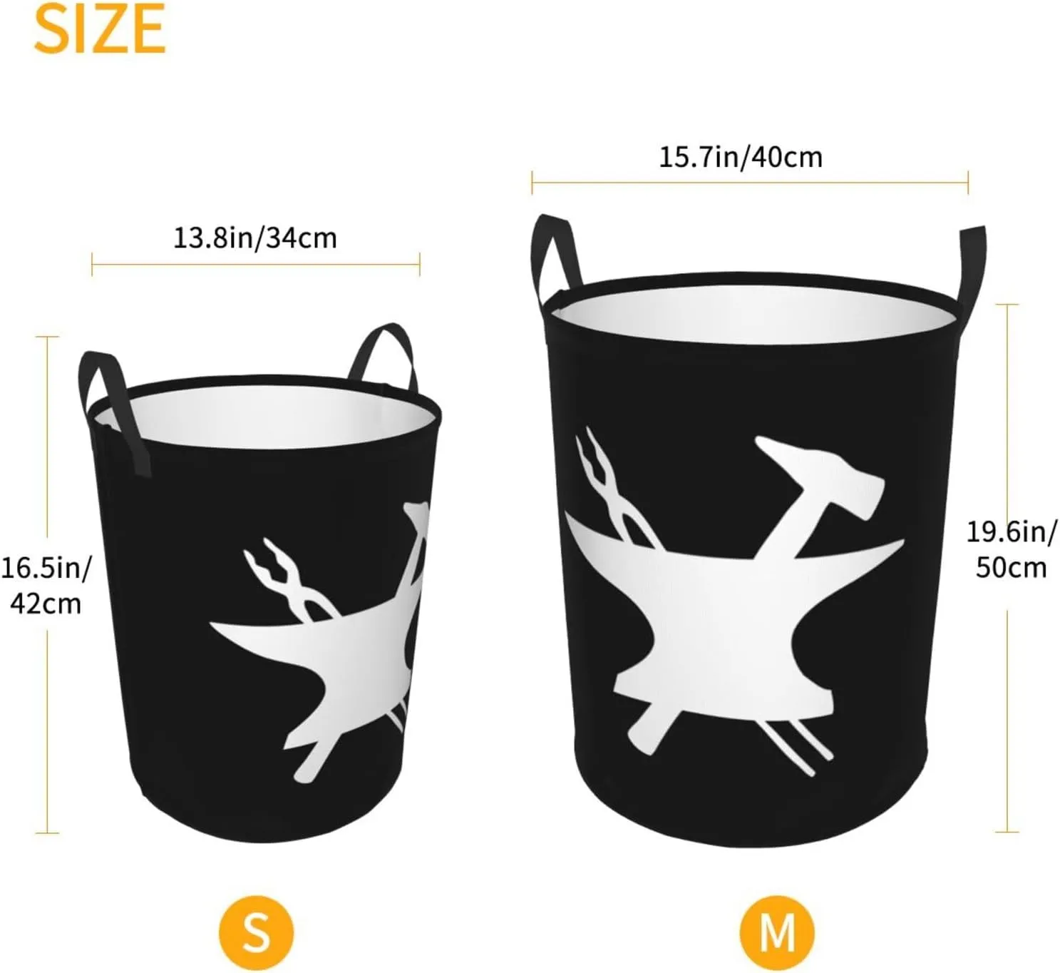 Blacksmith Hammer Logo Clothes Hamper Dirty Clothes Storage Basket Foldable with Handles Laundry Basket, for Bedroom, Bathroom Small