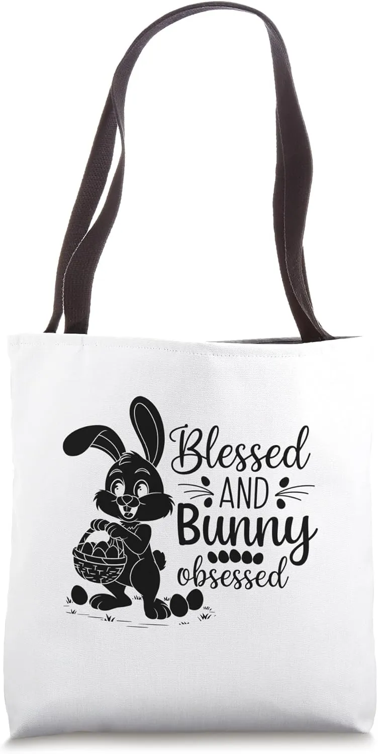 Blessed And Bunny Obsessed Easter Day Egg Chocolate Hunting Tote Bag