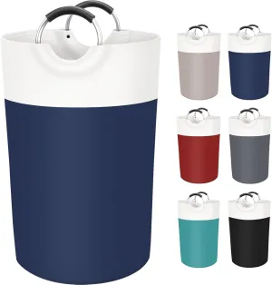 BlissTotes 115L Laundry Basket, Freestanding Laundry Hamper, Collapsible Dirty Clothes Hamper, Waterproof Fabric with Foam Protected Aluminum Handles for College, Dorm, Family (Blue)