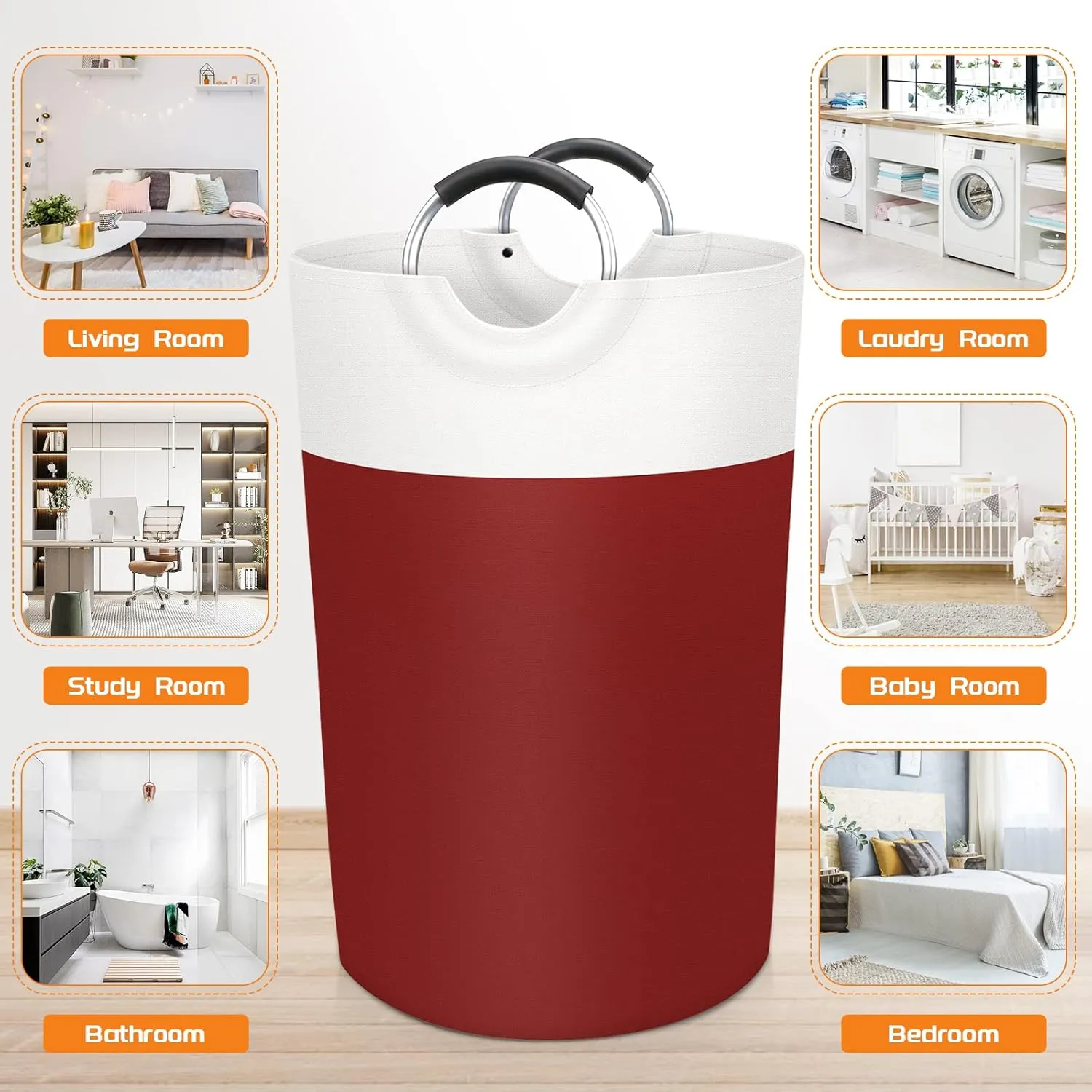 BlissTotes 115L Laundry Basket, Freestanding Laundry Hamper, Collapsible Dirty Clothes Hamper, Waterproof Fabric with Foam Protected Aluminum Handles for College, Dorm, Family (Red)