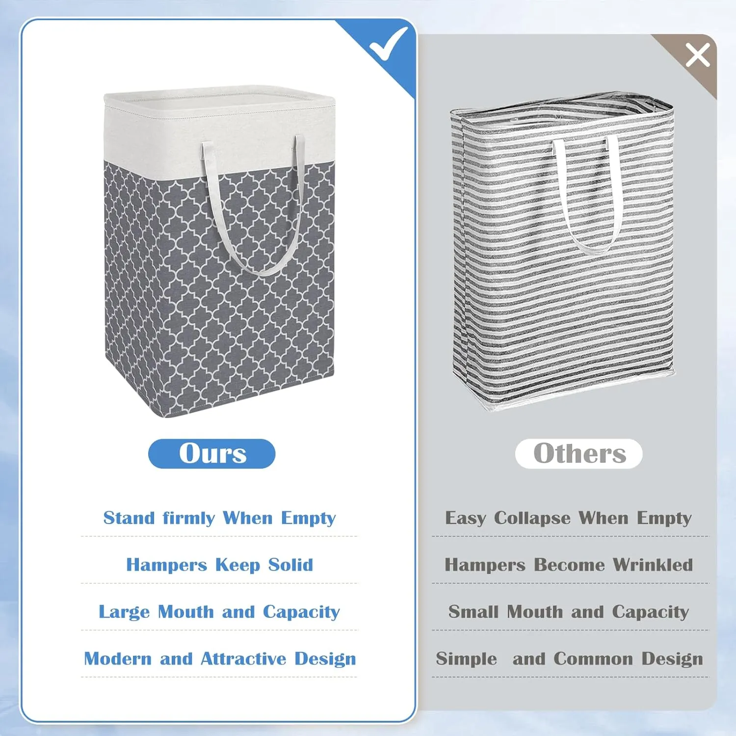 BlissTotes 3-Pack Laundry Basket, Freestanding＆Waterproof Laundry Hamper, Collapsible Tall Clothes Hamper with Easy Carry Handles for Clothes, Towels in the Family and Dorm,Clover Grey,75L