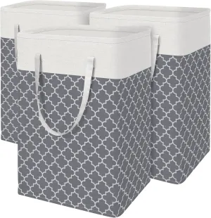 BlissTotes 3-Pack Laundry Basket, Freestanding＆Waterproof Laundry Hamper, Collapsible Tall Clothes Hamper with Easy Carry Handles for Clothes, Towels in the Family and Dorm,Clover Grey,75L
