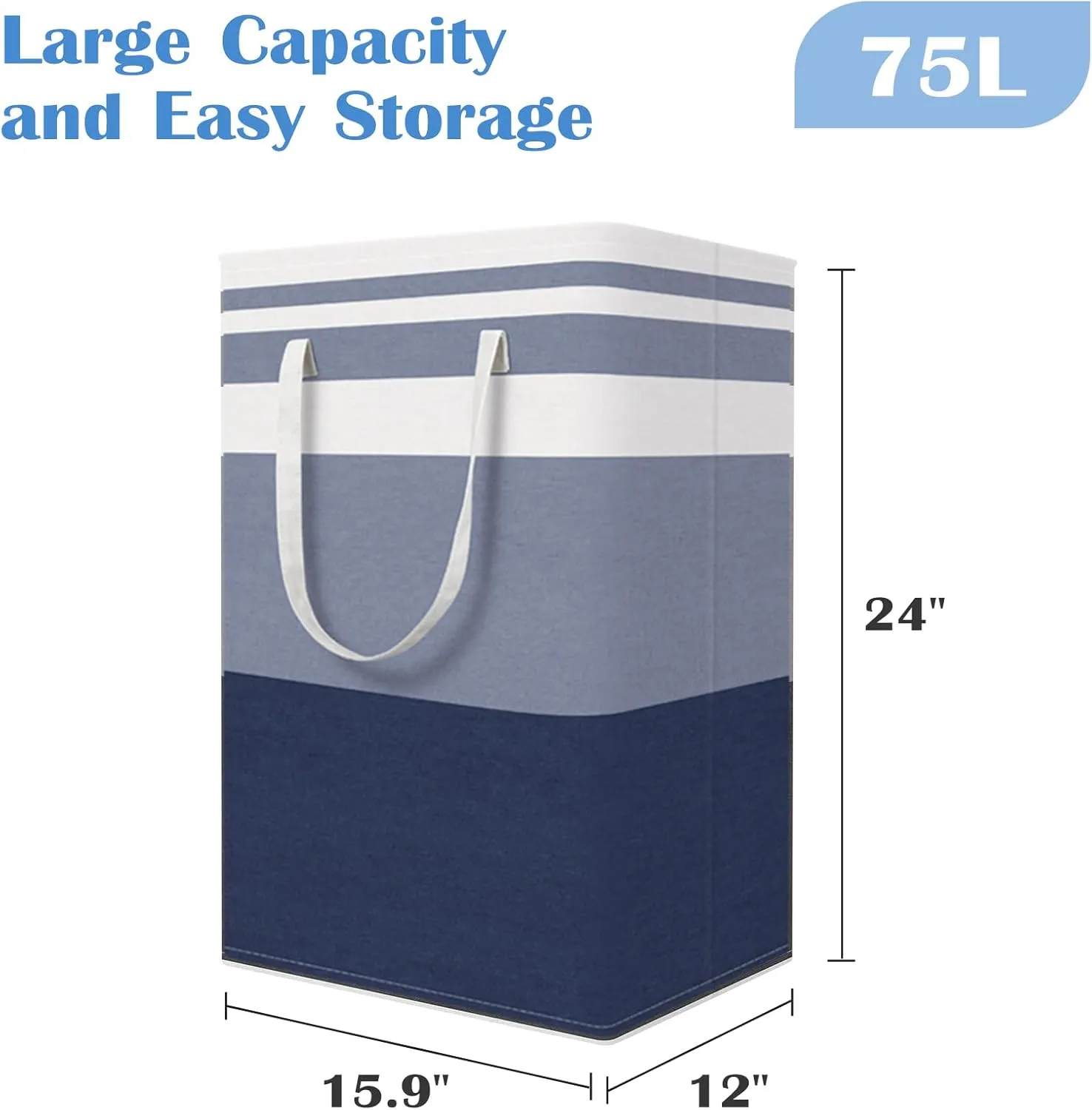 BlissTotes 3-Pack Laundry Basket, Freestanding＆Waterproof Laundry Hamper, Collapsible Tall Clothes Hamper with Easy Carry Handles for Clothes, Towels in the Family and Dorm,Gradient Blue,75L