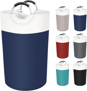 BlissTotes 90L Laundry Basket, Freestanding Laundry Hamper, Collapsible Dirty Clothes Hamper, Waterproof Fabric with Foam Protected Aluminum Handles for College, Dorm, Family (Blue)