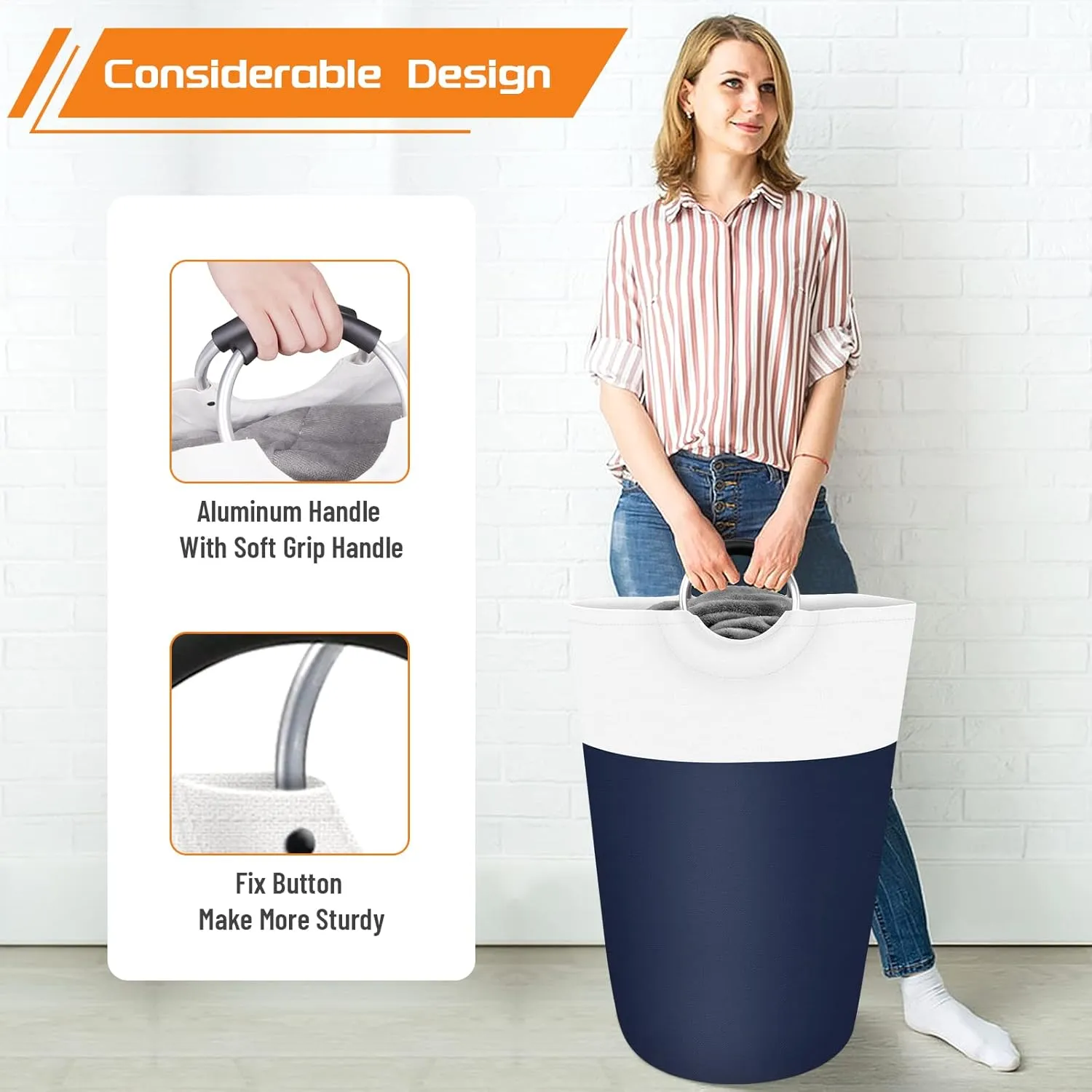 BlissTotes 90L Laundry Basket, Freestanding Laundry Hamper, Collapsible Dirty Clothes Hamper, Waterproof Fabric with Foam Protected Aluminum Handles for College, Dorm, Family (Blue)
