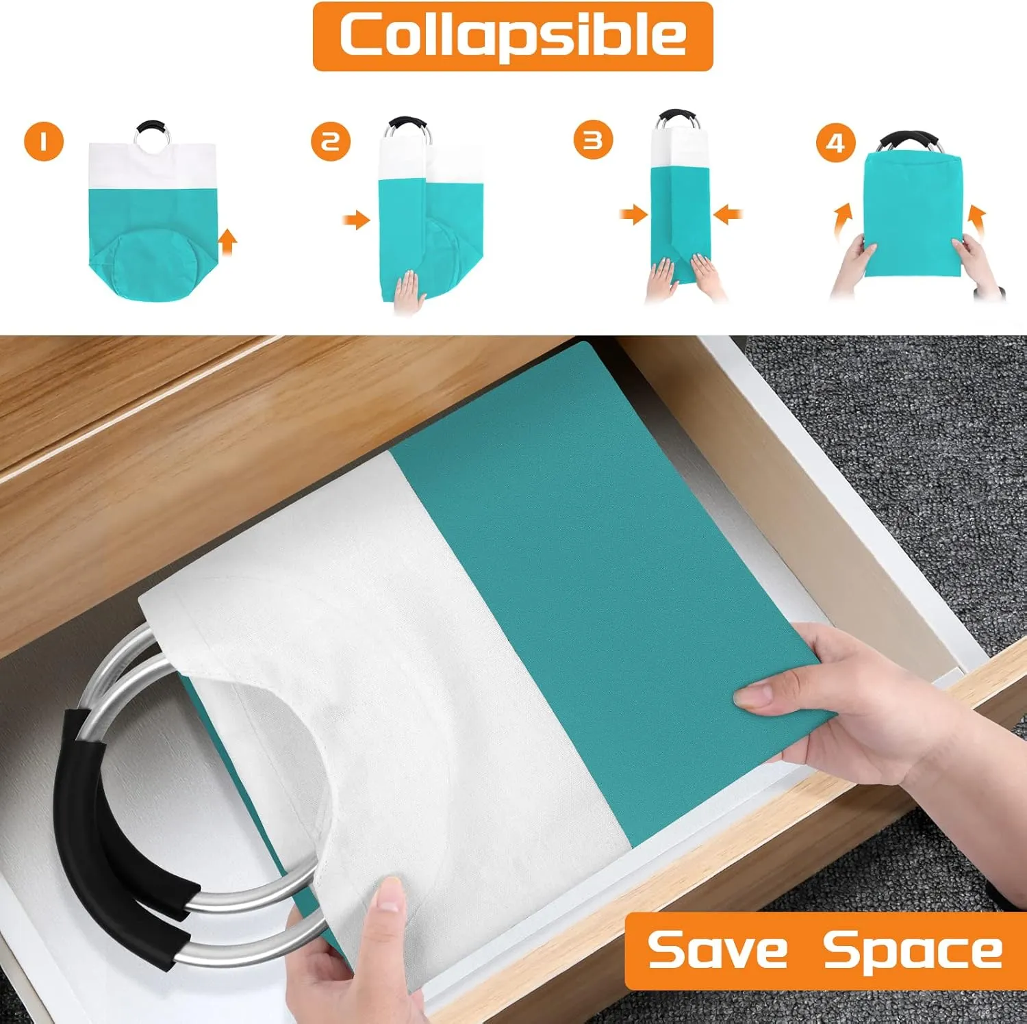BlissTotes 90L Laundry Basket, Freestanding Laundry Hamper, Collapsible Dirty Clothes Hamper, Waterproof Fabric with Foam Protected Aluminum Handles for College, Dorm, Family (Green)