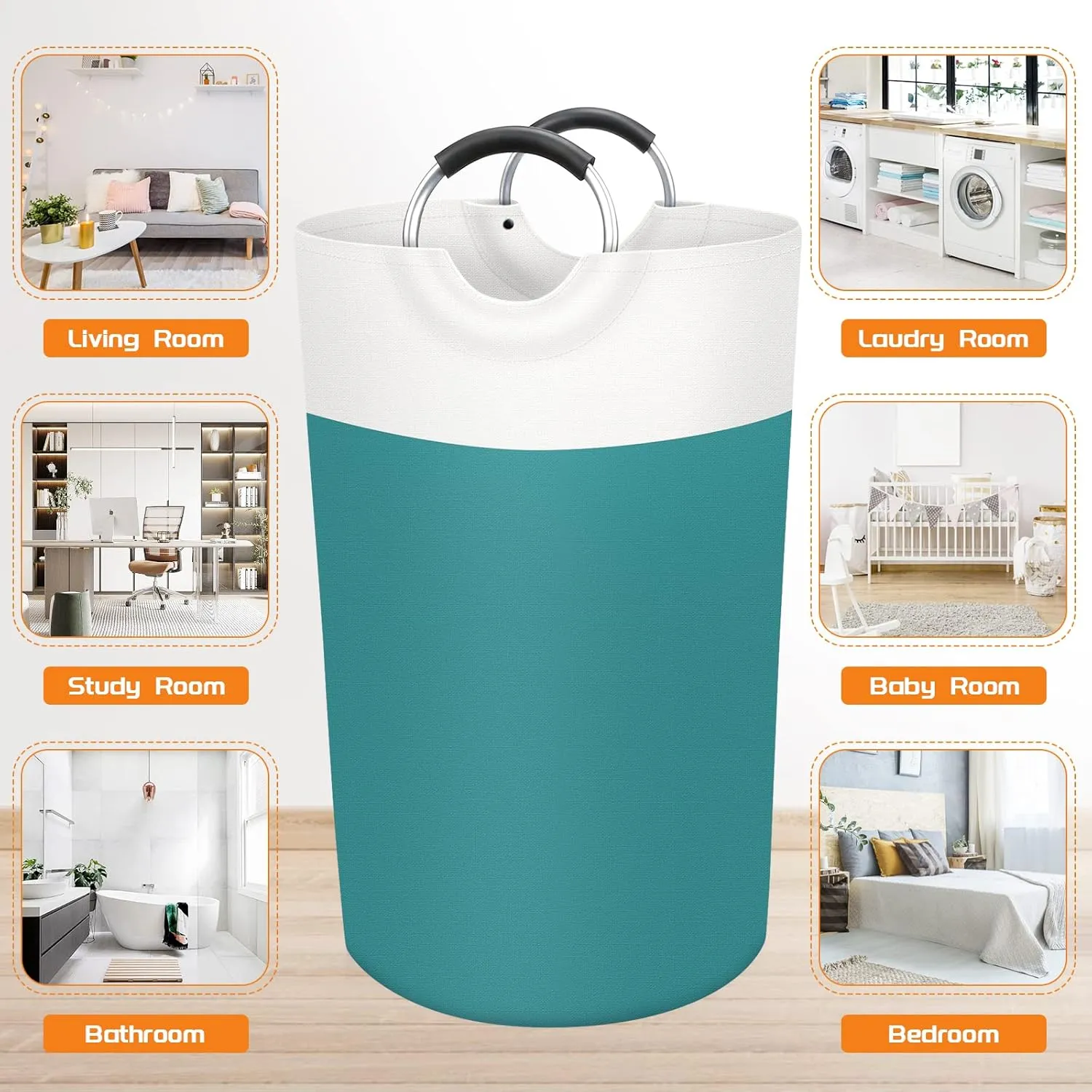 BlissTotes 90L Laundry Basket, Freestanding Laundry Hamper, Collapsible Dirty Clothes Hamper, Waterproof Fabric with Foam Protected Aluminum Handles for College, Dorm, Family (Green)