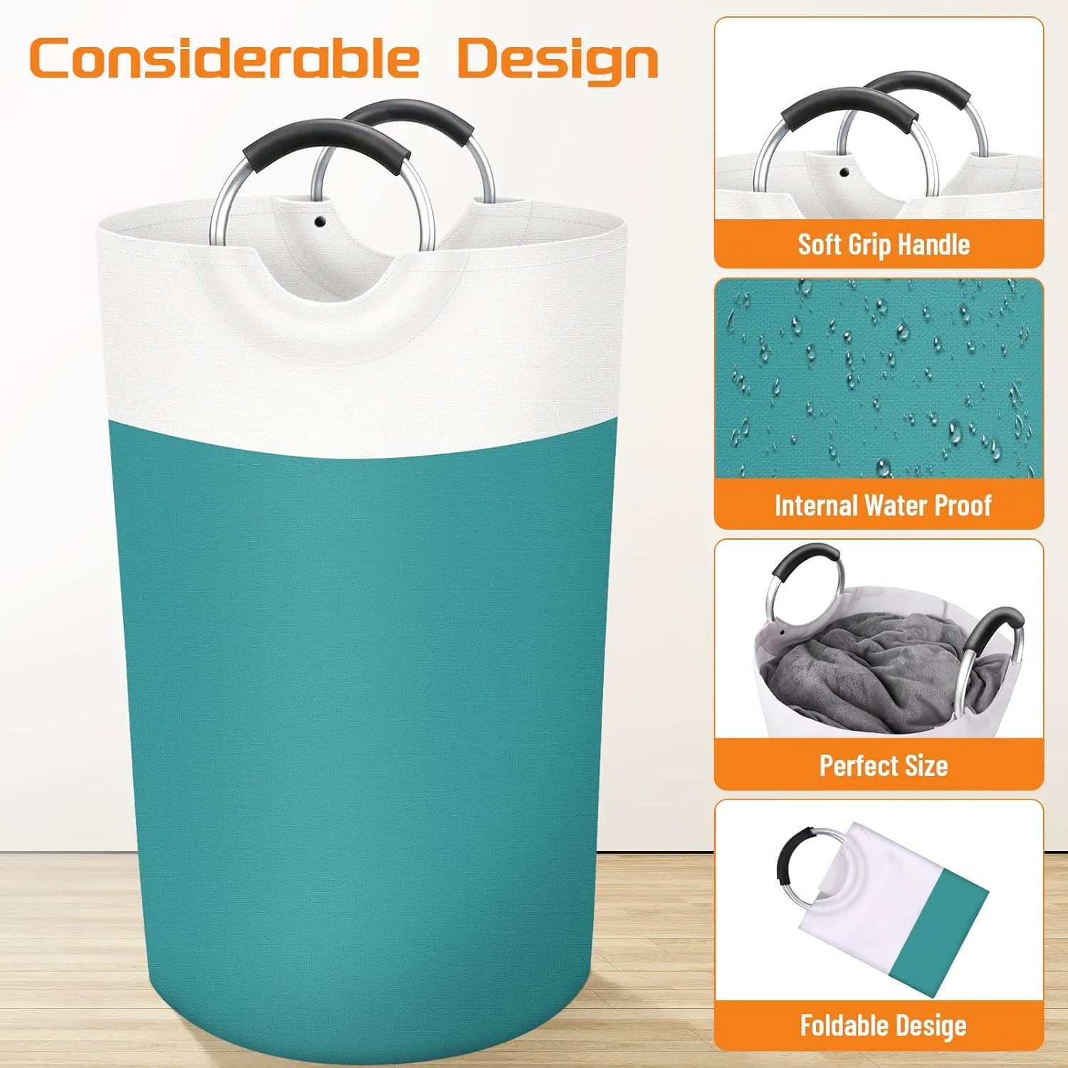 BlissTotes 90L Laundry Basket, Freestanding Laundry Hamper, Collapsible Dirty Clothes Hamper, Waterproof Fabric with Foam Protected Aluminum Handles for College, Dorm, Family (Green)