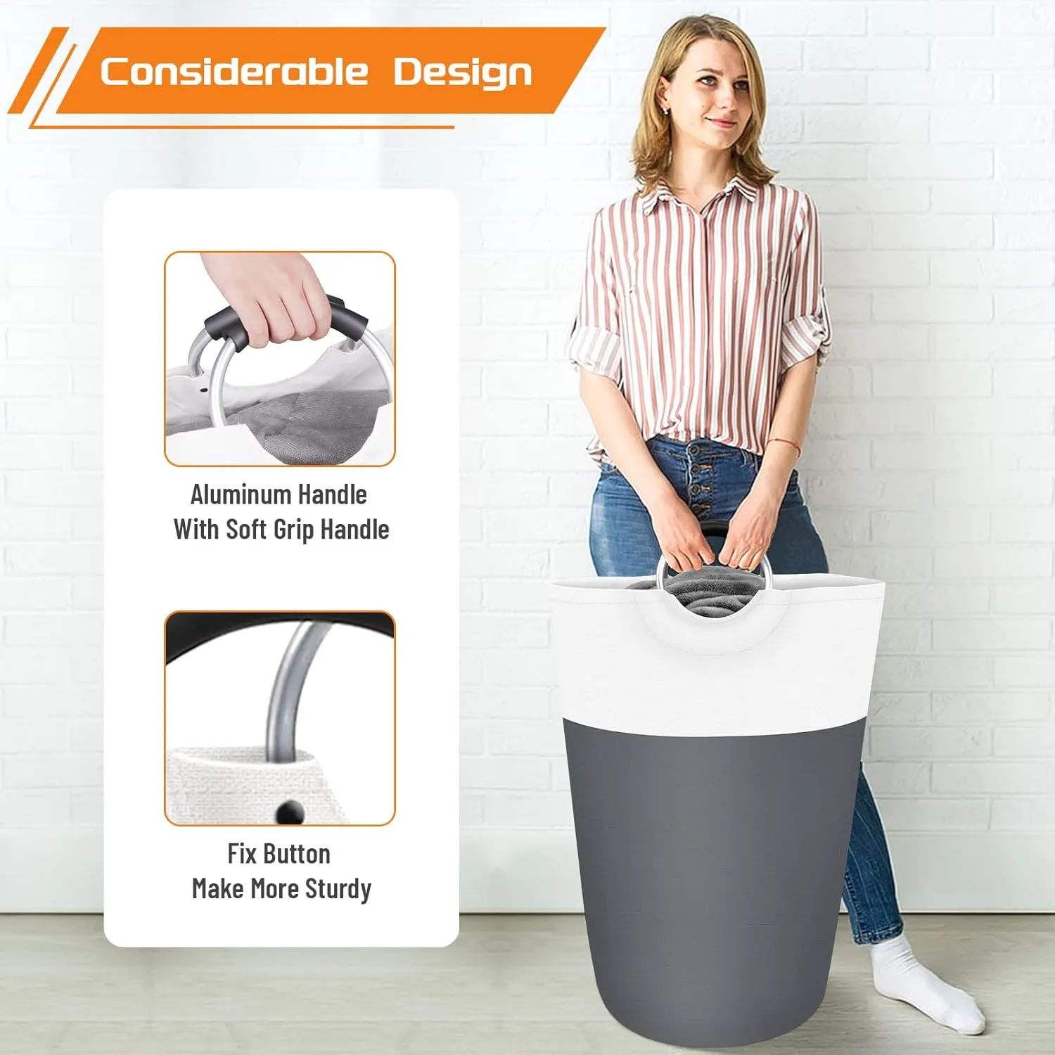BlissTotes Laundry Basket, Laundry Hamper, Collapsible Laundry Baskets, Dirty Clothes Hamper, Waterproof Laundry Basket with Foam Protected Aluminum Handles for College Dorm, Family 90L (Grey)