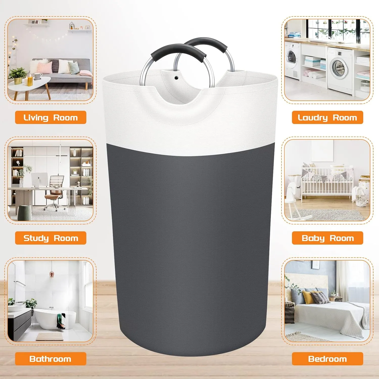 BlissTotes Laundry Basket, Laundry Hamper, Collapsible Laundry Baskets, Dirty Clothes Hamper, Waterproof Laundry Basket with Foam Protected Aluminum Handles for College Dorm, Family 90L (Grey)