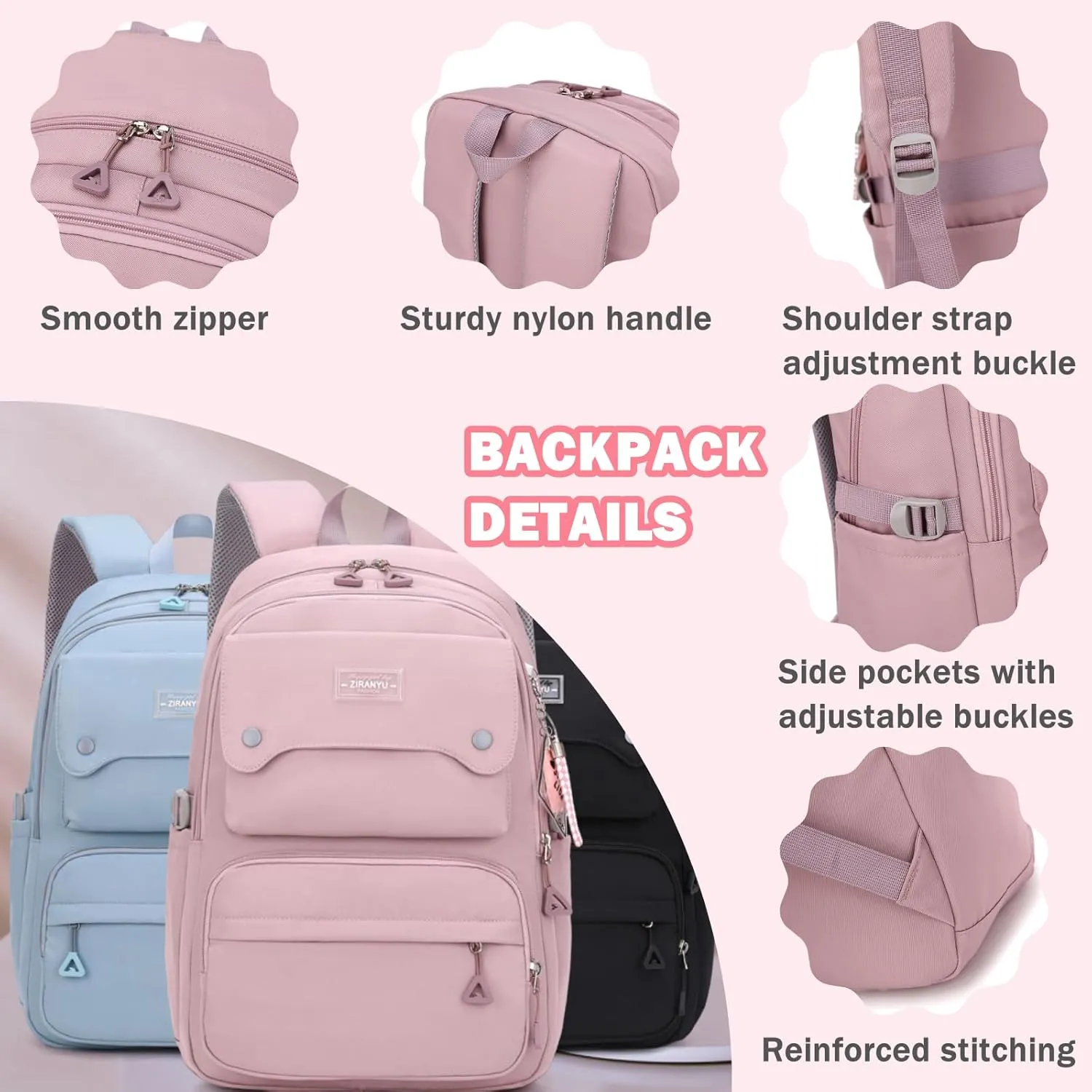 Blue Girls School Backpack,Kids Backpack for Teen Girls Elementary Middle School Bookbag Multi-pocket Fashion Daypack