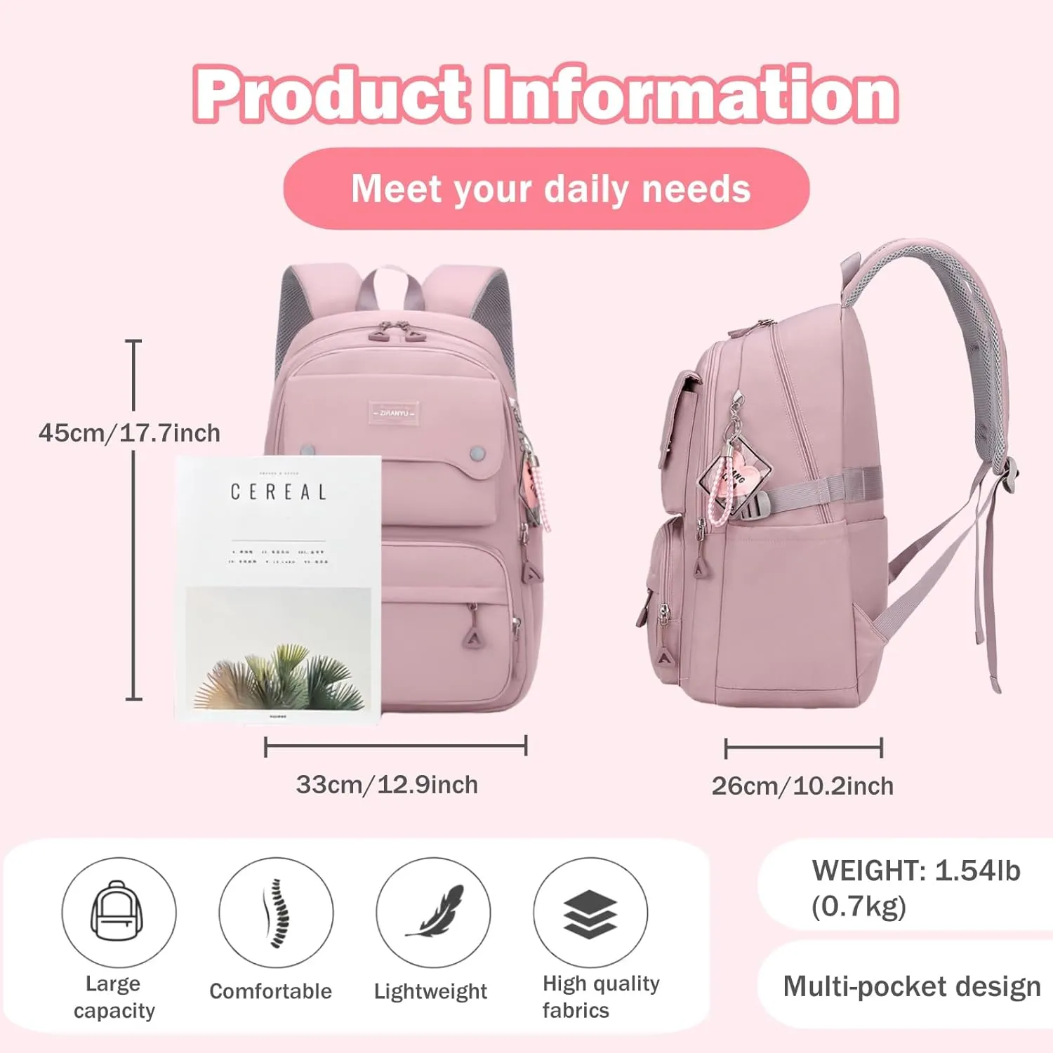 Blue Girls School Backpack,Kids Backpack for Teen Girls Elementary Middle School Bookbag Multi-pocket Fashion Daypack