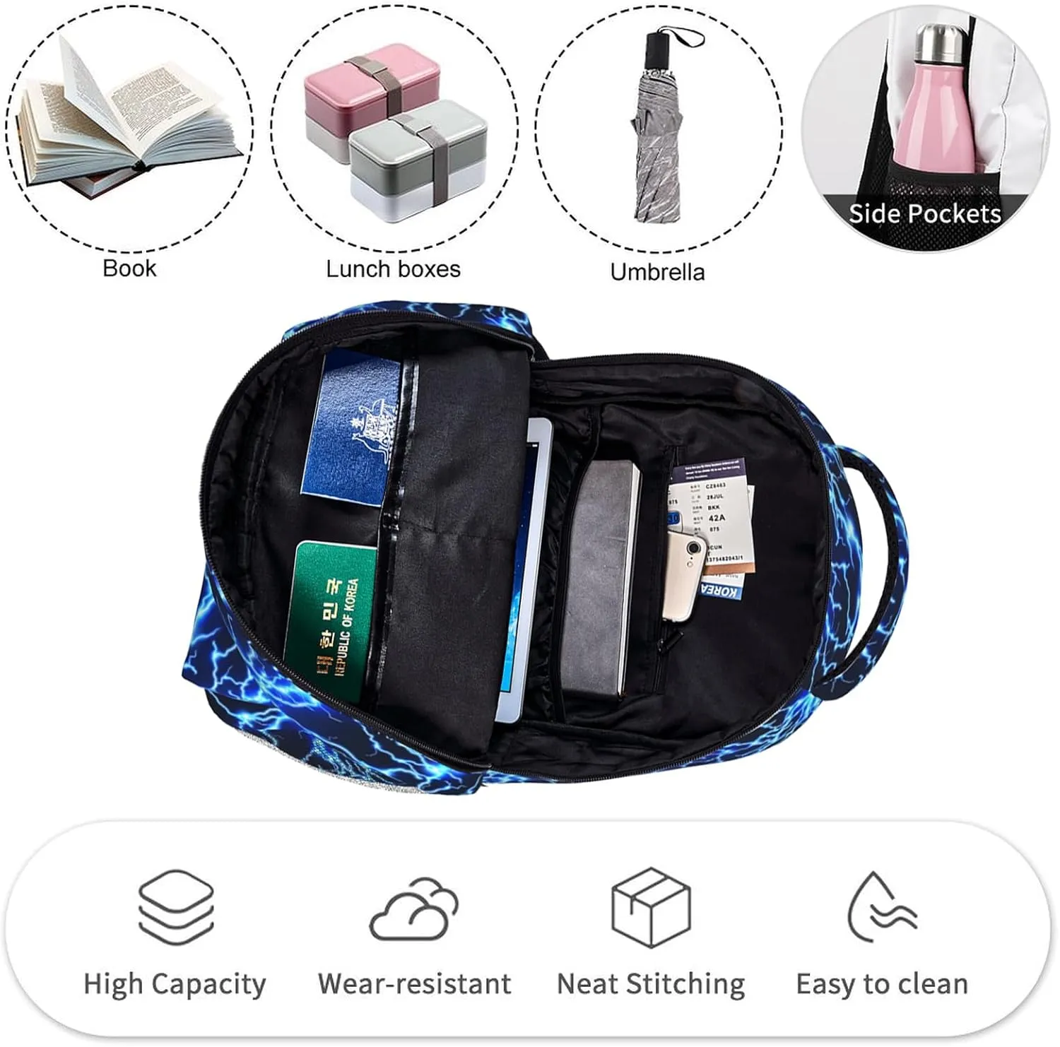 Blue Lightning Boys Backpack Elementary Middle School Backpack Bookbag for Girls Boys Kids Teen Back to School Book Bag Gifts for 2nd 3rd 4th 5th 6th Grade Students