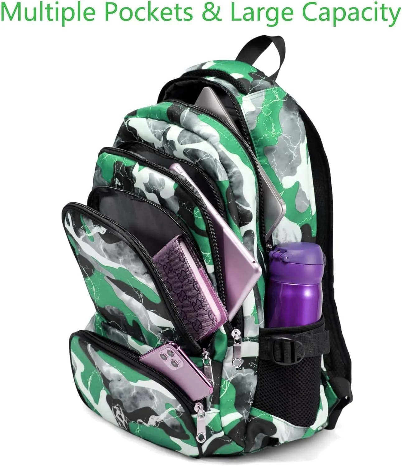 BLUEFAIRY Kids Backpack for Boys and Girls Elementary School Bags Primary Middle School Bookbags for Teens Back to School Gifts for Son 17" Mochila Escolares para Niños de 8 9 10 Camo Green