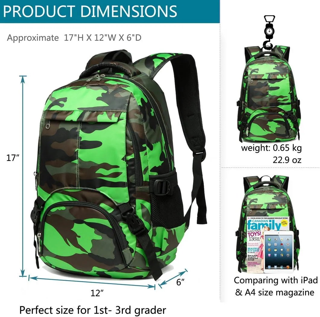 BLUEFAIRY Kids Backpack for Boys Elementary Primary Middle School Book Bags Bookbags Back to School Bags Large Compartment Mochila Escolar para Niños Camouflage Green
