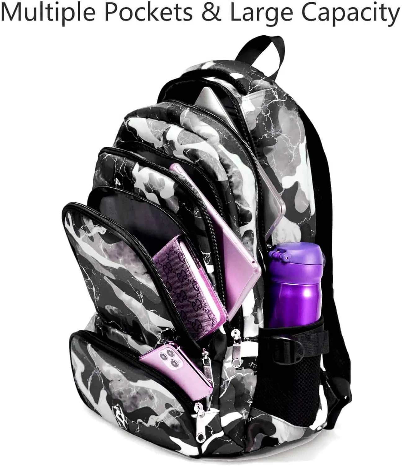 BLUEFAIRY Kids Backpack for Boys Elementary School Bags Primary Middle School Bookbags for Teens Back to School Gifts for Childs Mochila Escolares para Niños 17 Inch Aged 6-8 Camo Grey