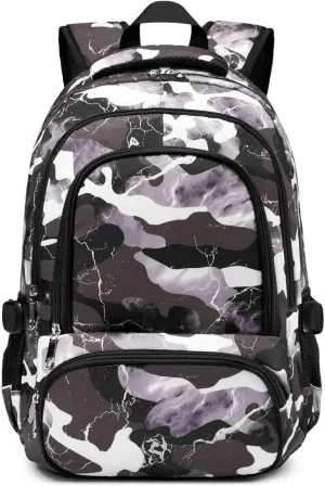 BLUEFAIRY Kids Backpack for Boys Elementary School Bags Primary Middle School Bookbags for Teens Back to School Gifts for Childs Mochila Escolares para Niños 17 Inch Aged 6-8 Camo Grey