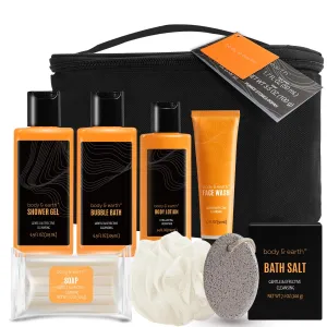 Body & Earth Gift Baskets for Men Bath Set Citrus Scented Bath and Body Gift Set with Body Lotion, Face Wash, Shower Gel, Bubble Bath, Loofah, Birthday Fathers Day Gifts