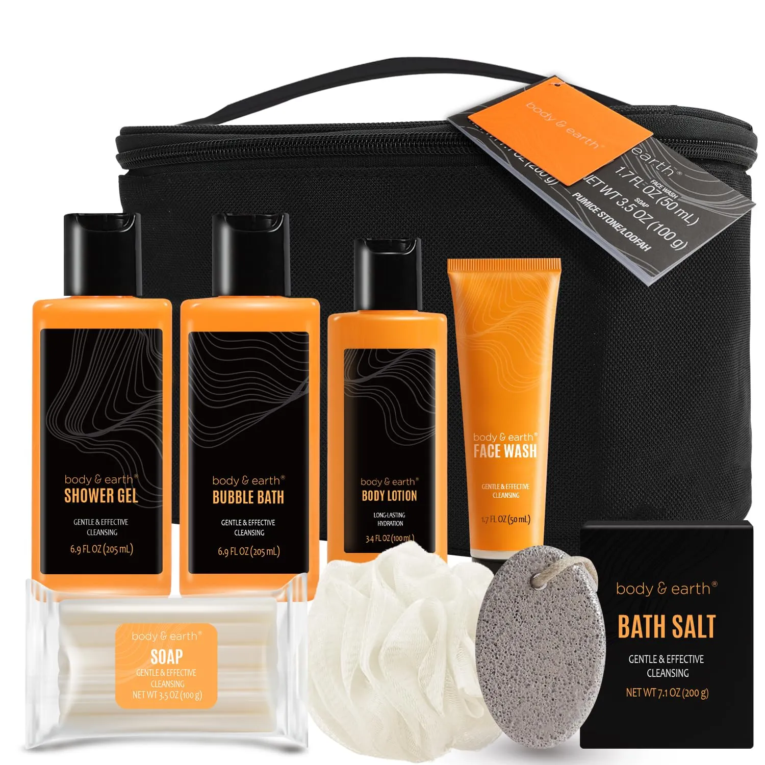 Body & Earth Gift Baskets for Men Bath Set Citrus Scented Bath and Body Gift Set with Body Lotion, Face Wash, Shower Gel, Bubble Bath, Loofah, Birthday Fathers Day Gifts