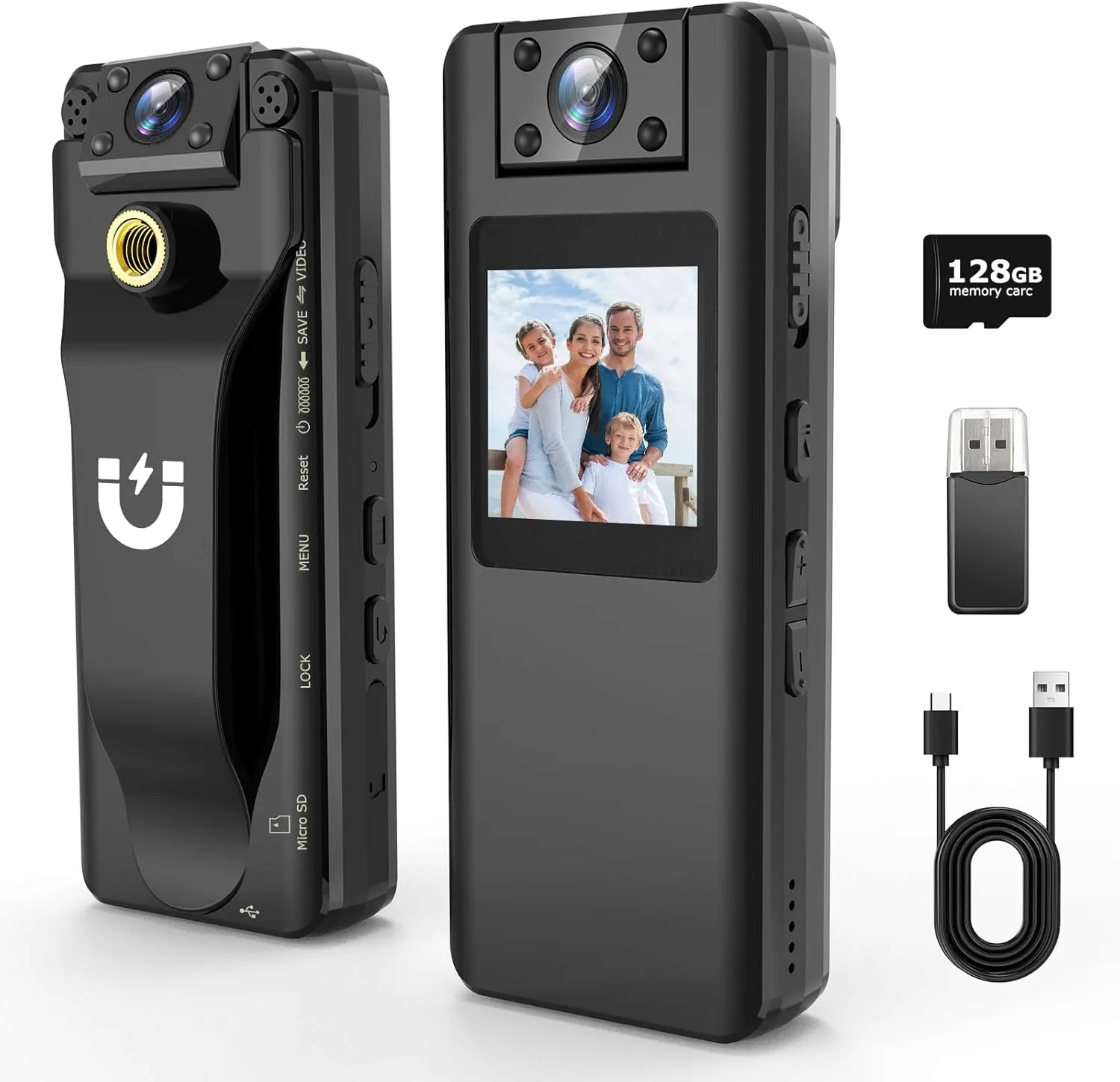 Body Camera with Audio and Video Recording, 128GB Mini Body Cam with 180° Rotating Lens, 10HR Battery & Night Vision, HD 1080P Wearable Bodycam for Law Enforcement, Hiking and Outdoor Sports