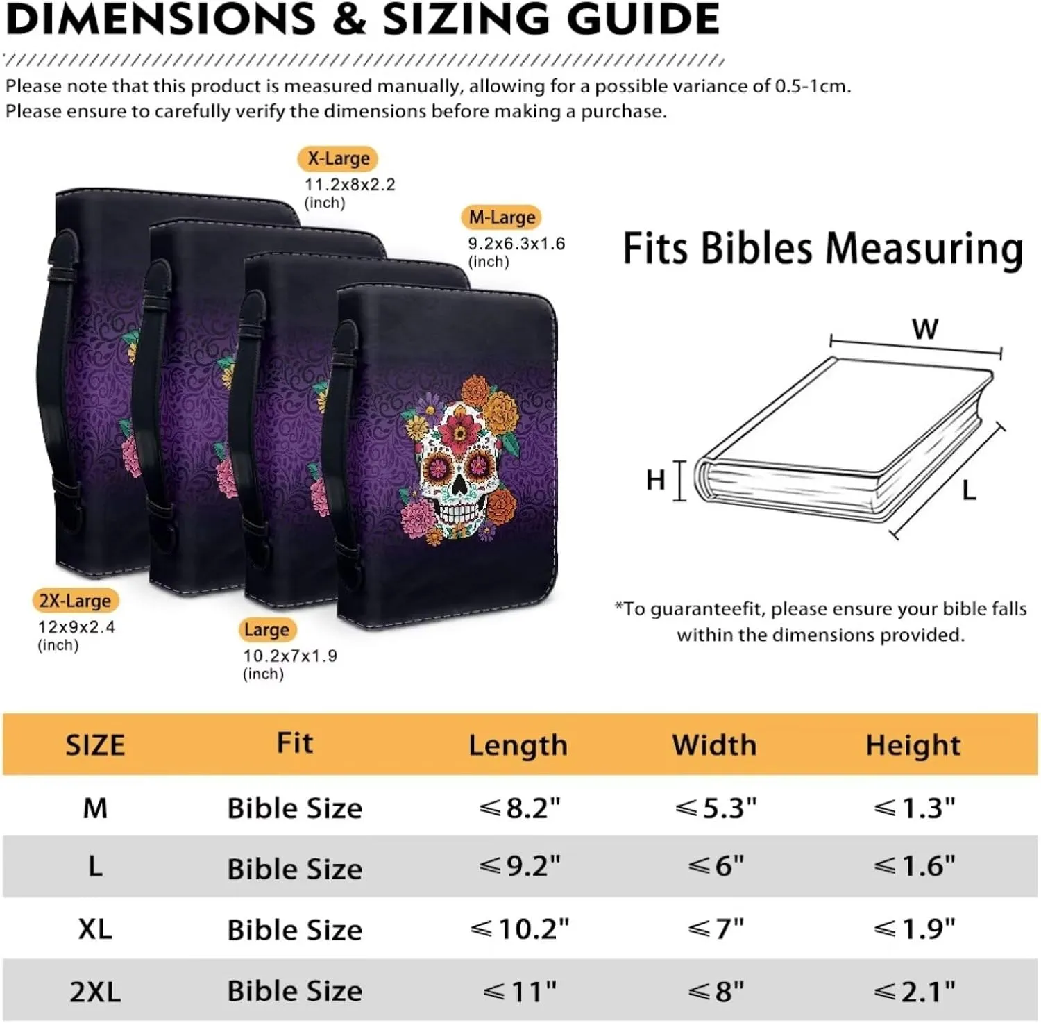 Book Case with Handle Leather Bible Covers for Women Girls Soft Church Bag for Worship,Outings,Travels Protective Book Cover Fits for Standard Size Bible,Hippie Flower Skull