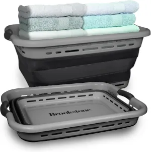BROOKSTONE, 1 UNIT, 11 GALLONS - [OUR LARGEST BASKET EVER] 24" Collapsible Laundry Basket, Comfort Non-Slip Grip Handles, Minimalist Space Saving Design, Portable Pop-Up Hamper, [BPA FREE]