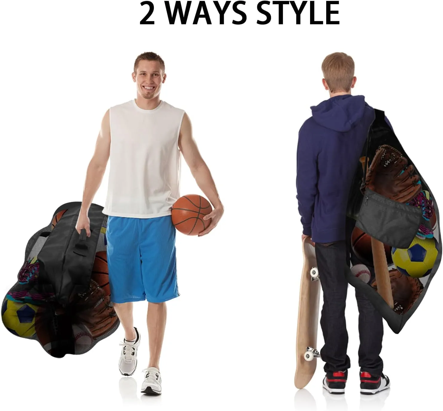 BROTOU 40" x 30" Extra Large Sports Ball Bag, Upgrade Thicken Ball Bags for Coaches, Adjustable Shoulder Strap and Hanging Ears with Handle, Mesh Bag for Basketball, Volleyball, Swimming Gear