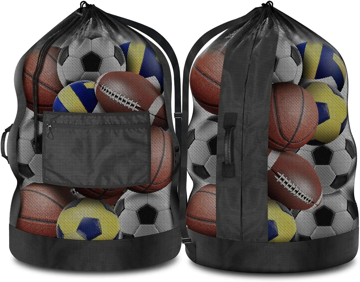 BROTOU 40" x 30" Extra Large Sports Ball Bag, Upgrade Thicken Ball Bags for Coaches, Adjustable Shoulder Strap and Hanging Ears with Handle, Mesh Bag for Basketball, Volleyball, Swimming Gear