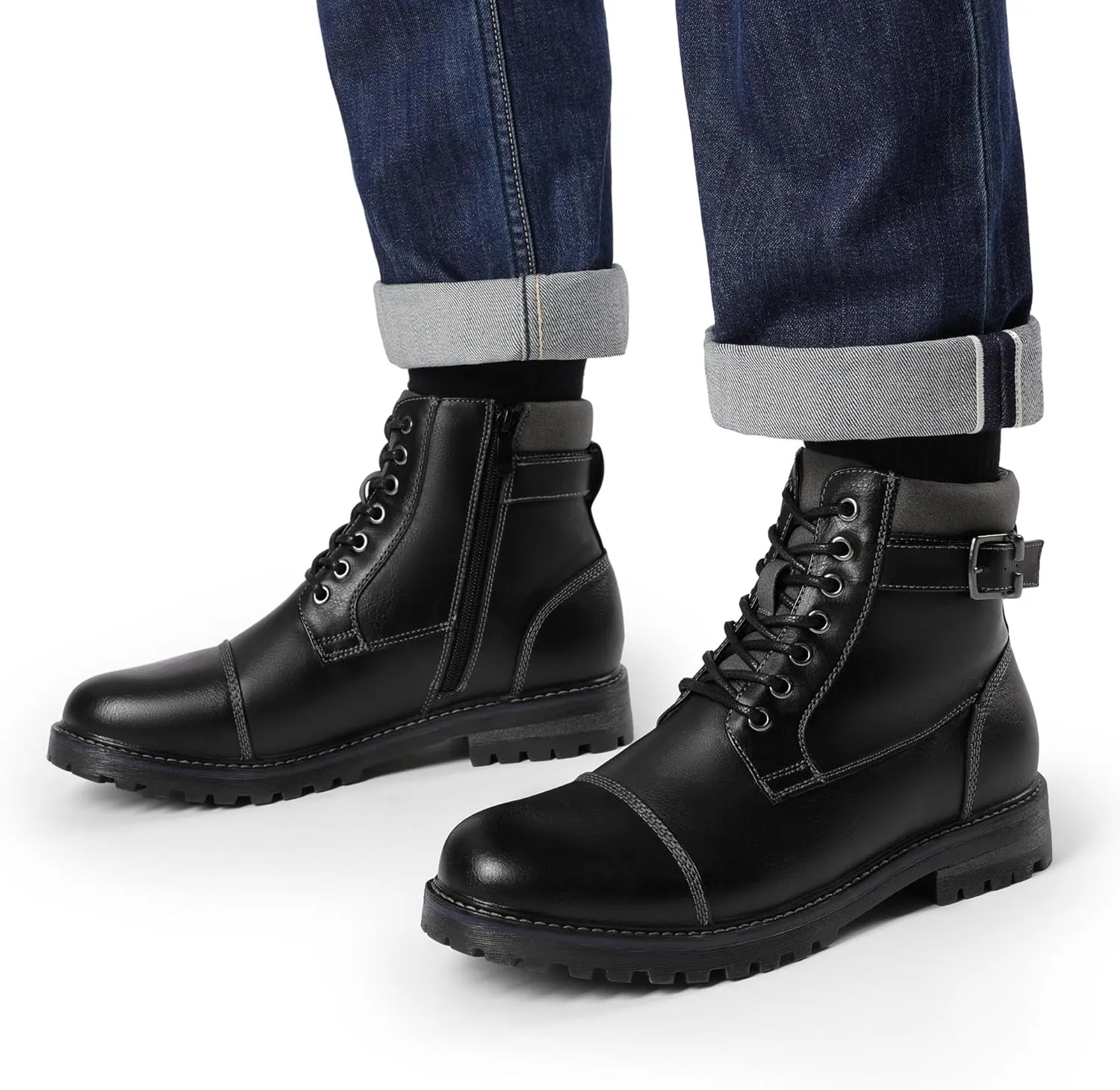 Bruno Marc Men's Motorcycle Combat Oxford Boot Fur Lining Warm Zipper Boots