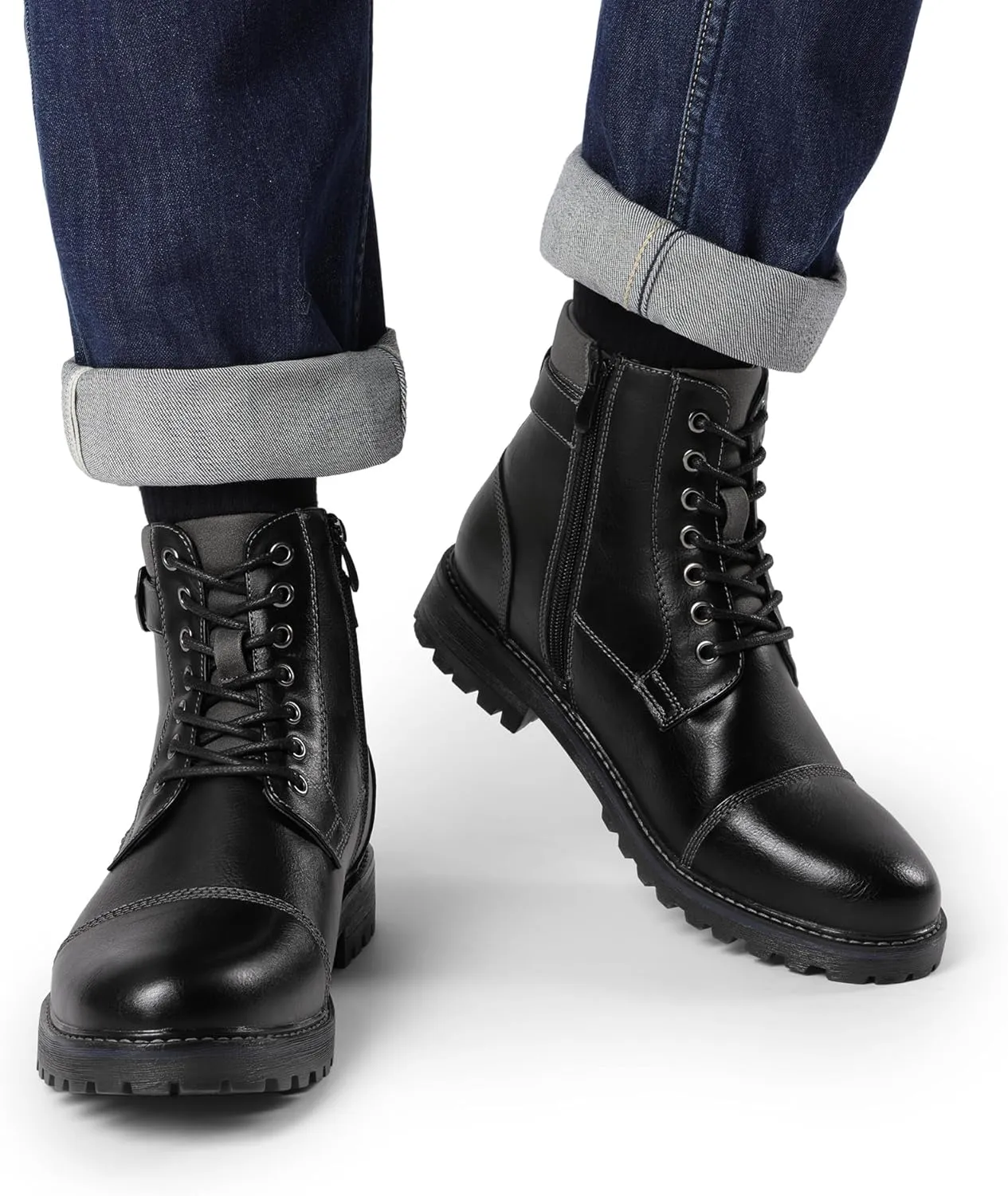 Bruno Marc Men's Motorcycle Combat Oxford Boot Fur Lining Warm Zipper Boots