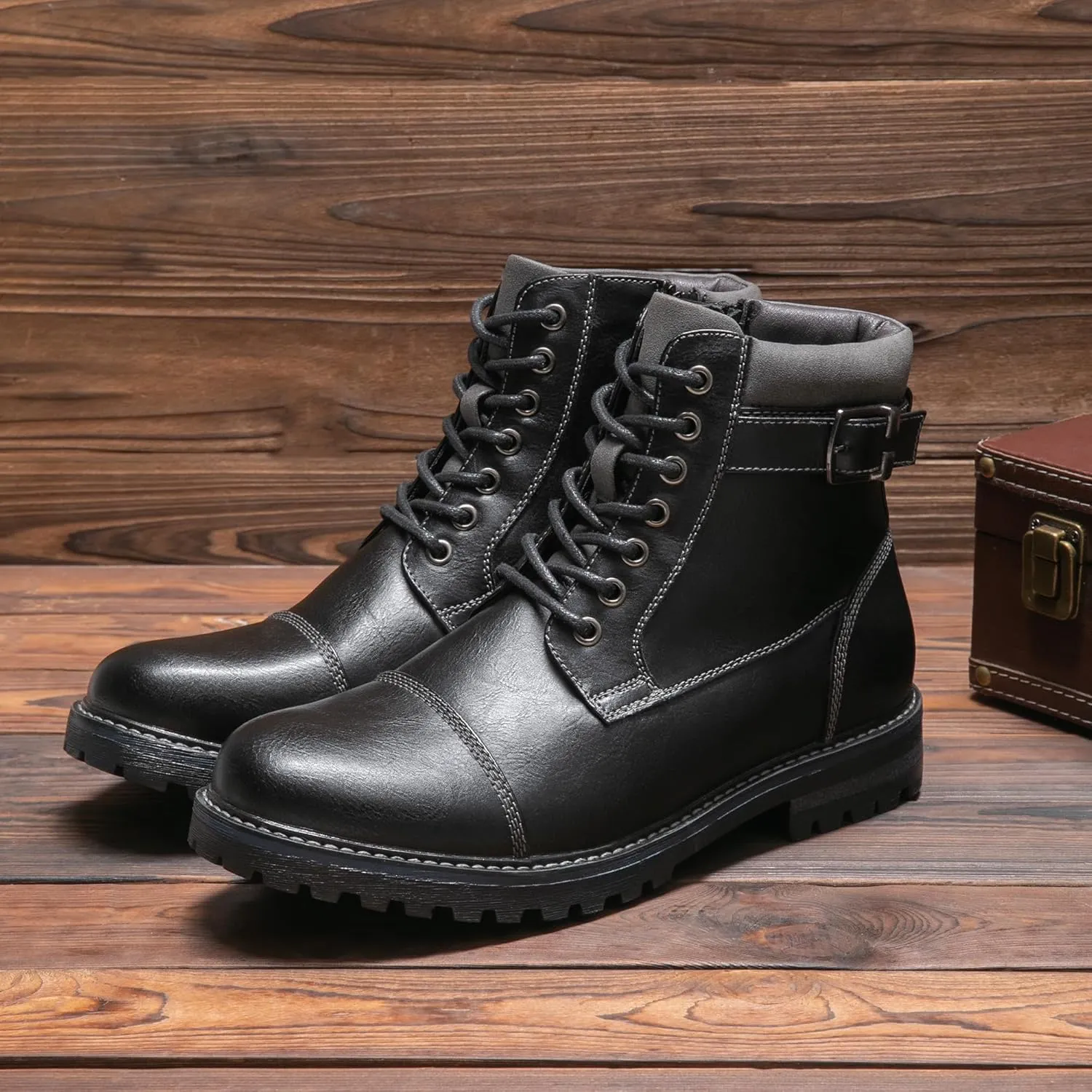Bruno Marc Men's Motorcycle Combat Oxford Boot Fur Lining Warm Zipper Boots