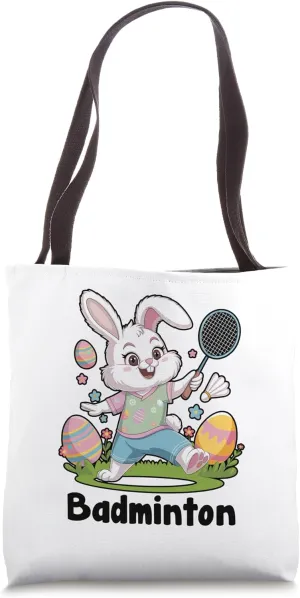 Bunny Playing Badminton Easter Day Egg Chocolate Hunting Tote Bag