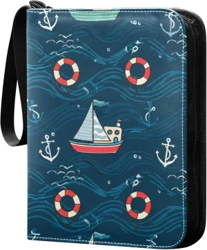 Burbuja Colorful Boats Card Binder, 4 Pockets Trading Card Binder, Portable Card Albums Fits 400 Cards with 50 Removable Sleeves for Sport Cards Game Cards