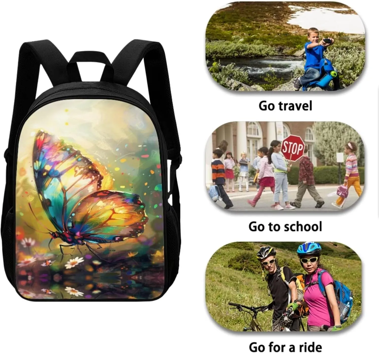 Butterfly Girls Bookbag with Lunch Box 6 to 14 Years Old Multi-Pockets Teenage Girl Backpack 13-15 Reusable Leakproof Lunch Box for Junior Middle School