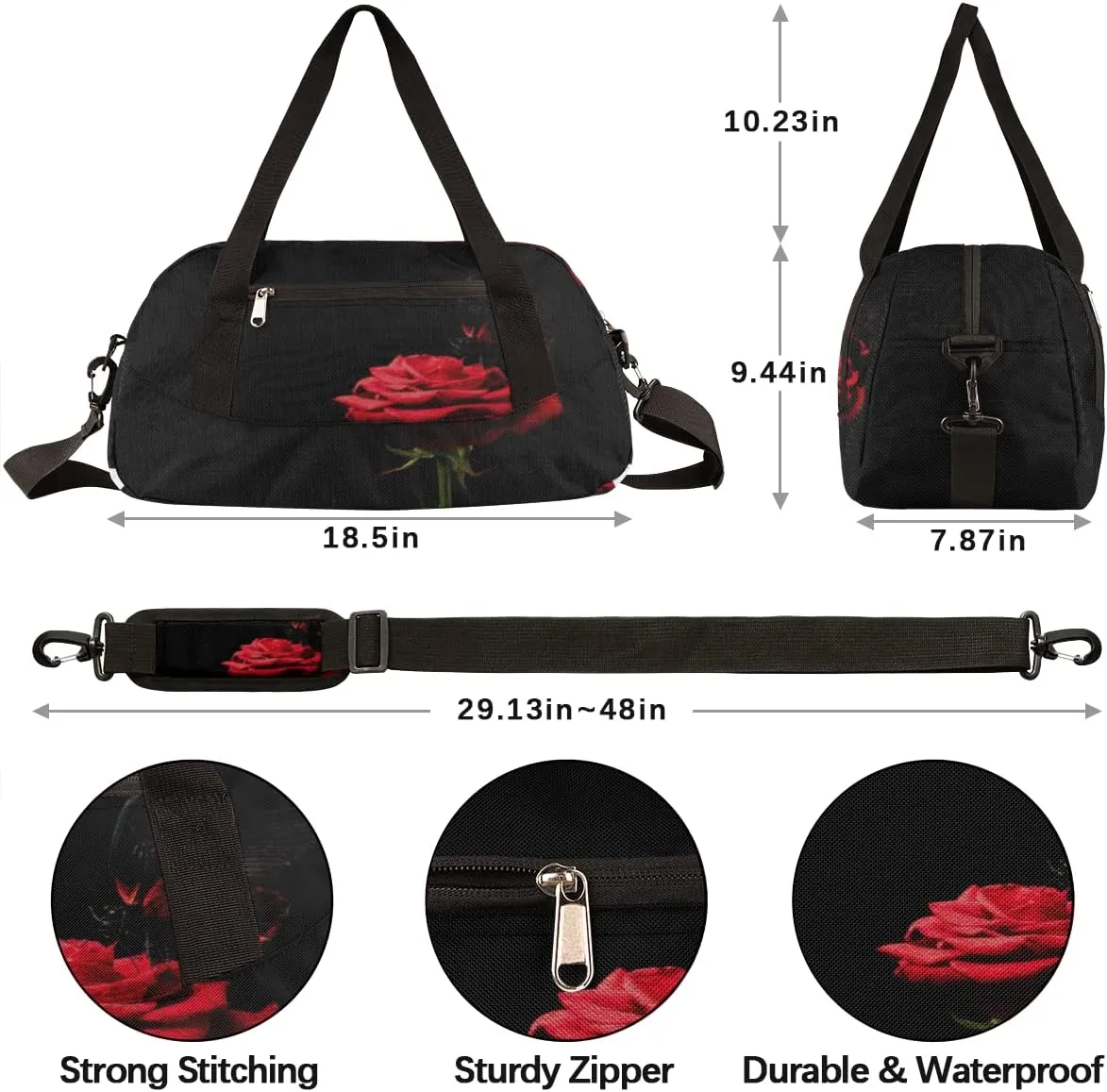 Butterfly Red Rose Kids Duffel Bag for Girls Boys Teens, Oil Painting Dance Bag Overnight Small Duffel Bag Carry On Weekend Sports Gym Travel Bag for School Practice Gymnastics Ballet