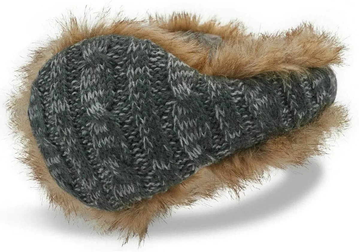 Cable Knit Fur Behind The Head Ear Warmer (Gray Heather)