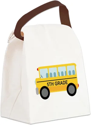CafePress 5Th Grade School Bus Canvas Lunch Bag with Strap Handle