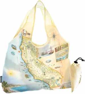 California State Map Pouch Tote with Handles – Reusable & Eco-Friendly Grocery Shopping Bag, Foldable Nylon, Heavy Duty, Compact, 18" x 25"