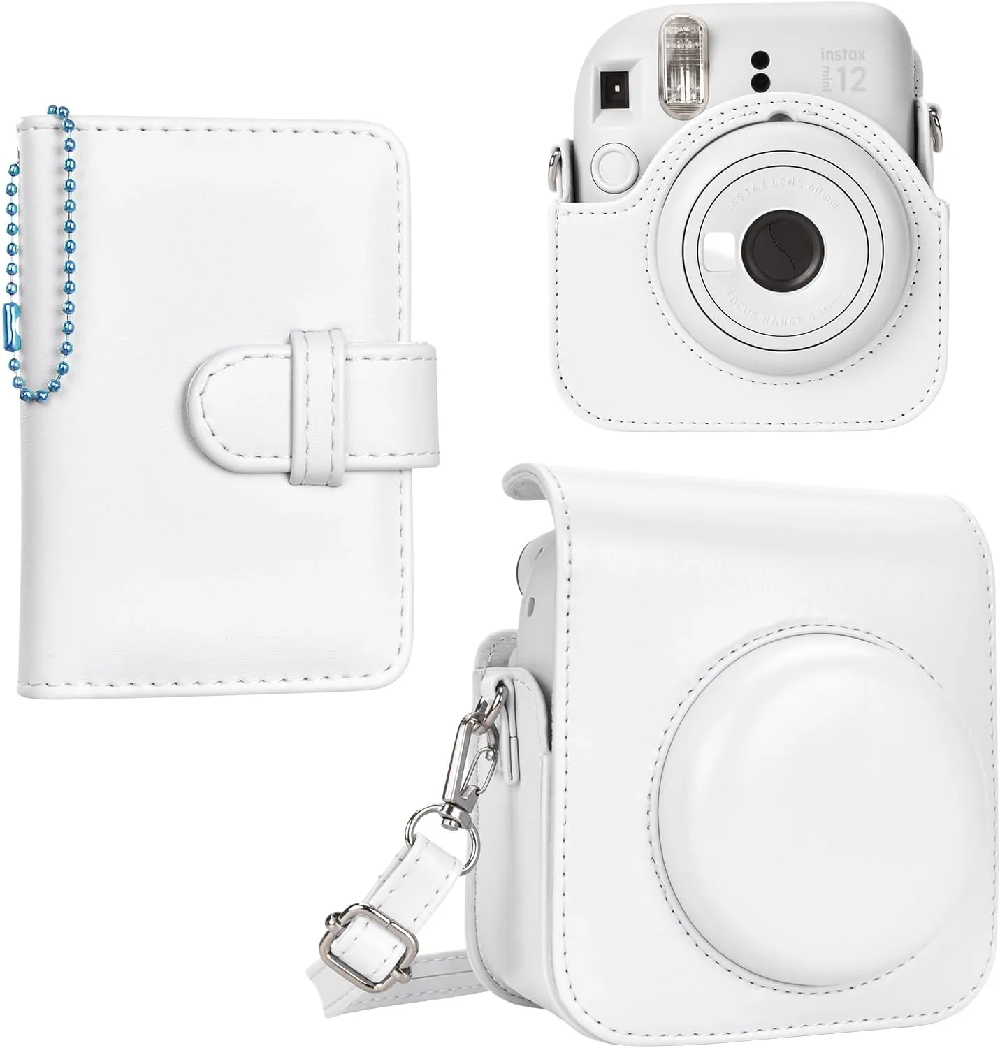 Camera Case and Album Compatible with Fujifilm Instax Instant Mini 12 - Polaroid Instax 12 Mini Bag with Shoulder Strap and Keychain Photo Album - Clay White