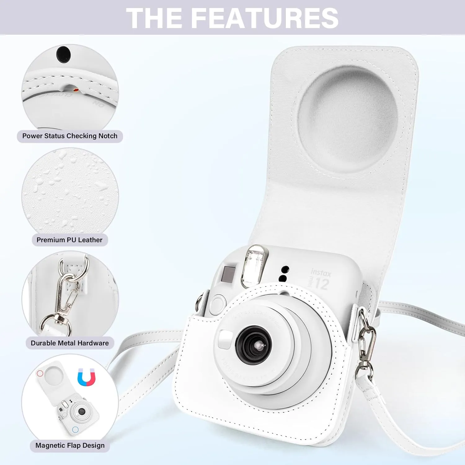 Camera Case and Album Compatible with Fujifilm Instax Instant Mini 12 - Polaroid Instax 12 Mini Bag with Shoulder Strap and Keychain Photo Album - Clay White