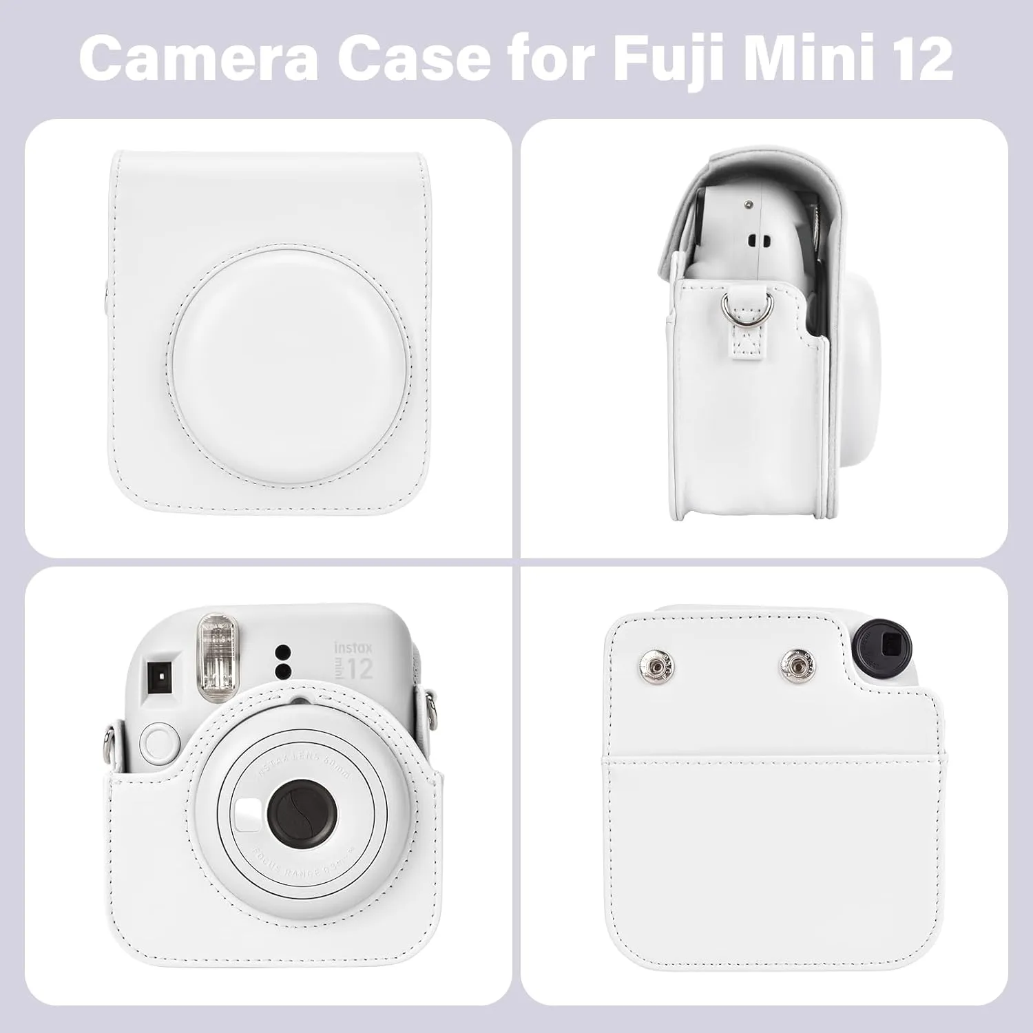 Camera Case and Album Compatible with Fujifilm Instax Instant Mini 12 - Polaroid Instax 12 Mini Bag with Shoulder Strap and Keychain Photo Album - Clay White
